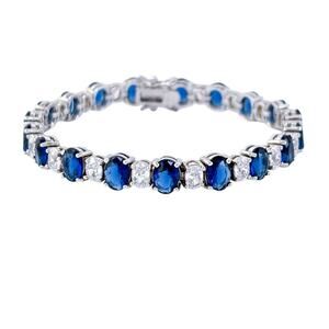Estate China Sterling Silver 925 Blue & Clear Cubic Zirconia Tennis Bracelet 7"